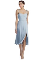 Midi Length Bustier Crepe Homecoming Dress with Back Bow Straps